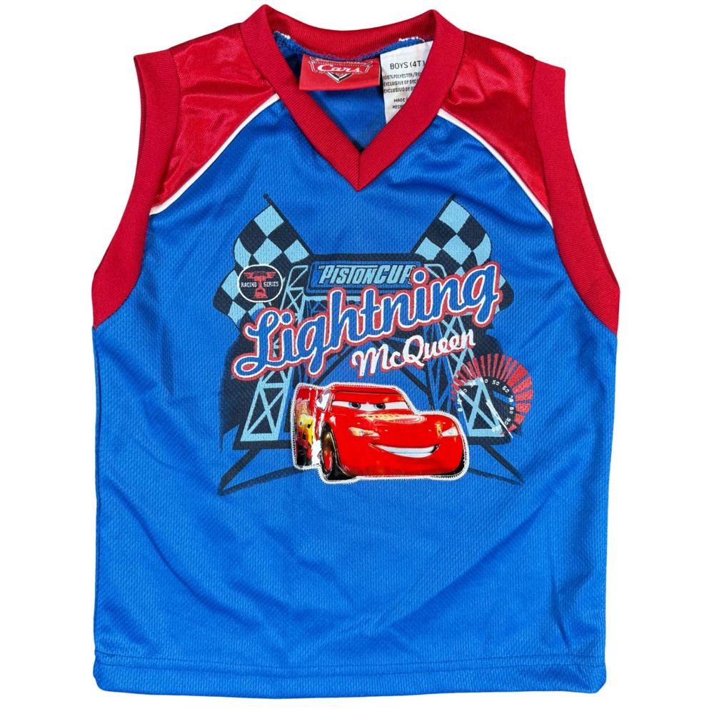 Disney Pixar Cars Lightning McQueen Jersey Boys 4T Blue Vintage Piston Cup Tank